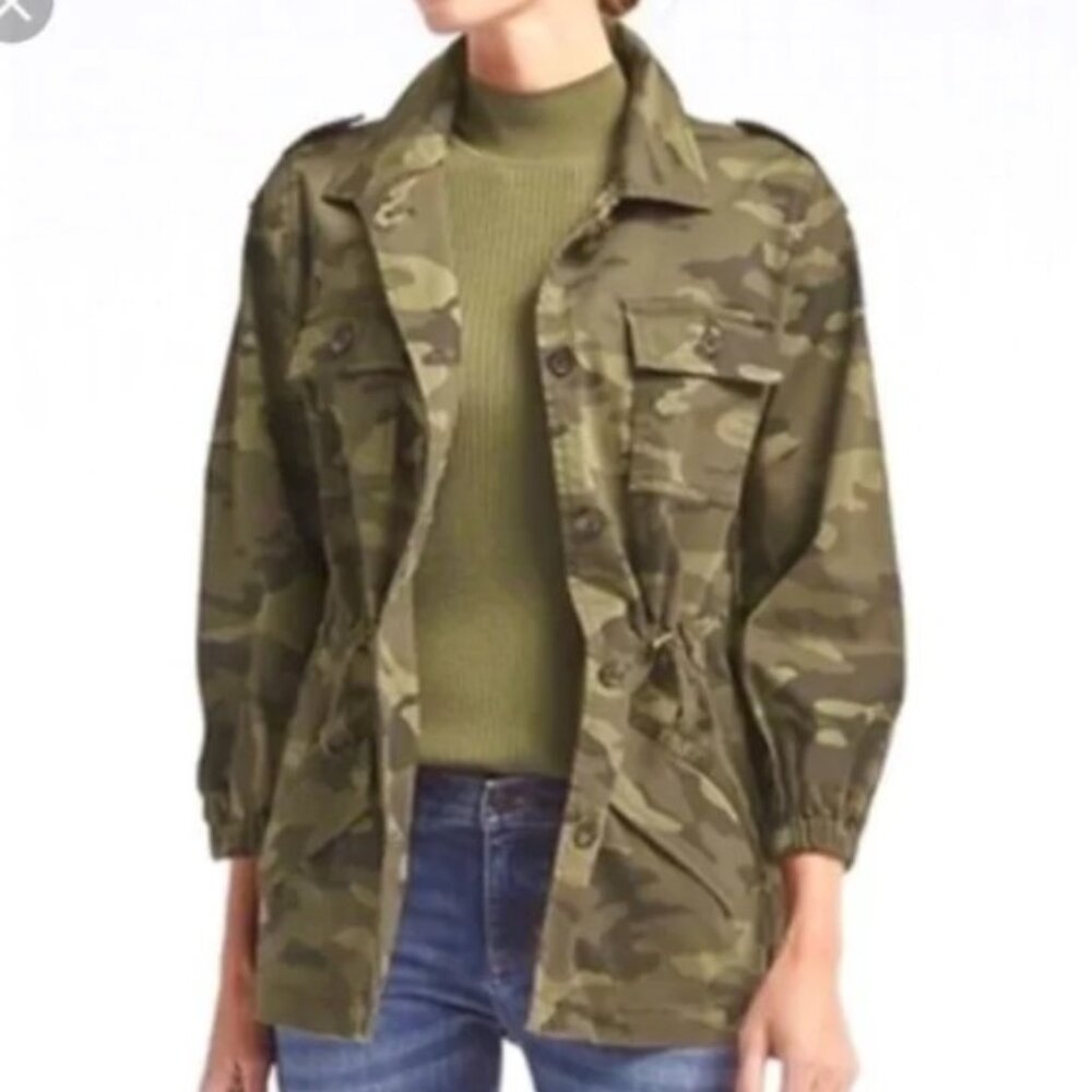 Banana Republic Camo Camoflauge Women's Jacket Buttons Cinched Waist Pockets - Picture 1 of 10